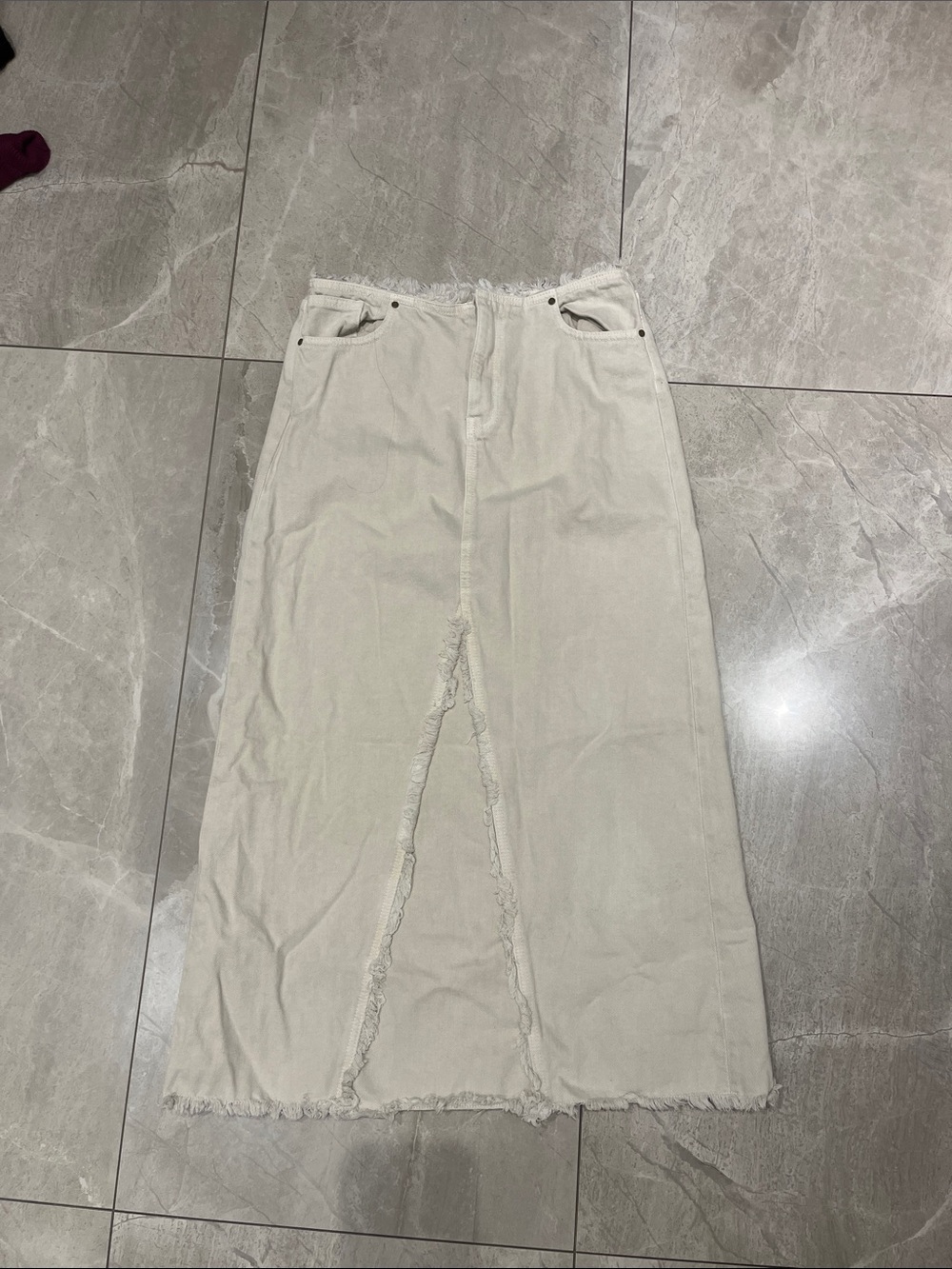 Heritage Cream Frayed Edge Denim Skirt